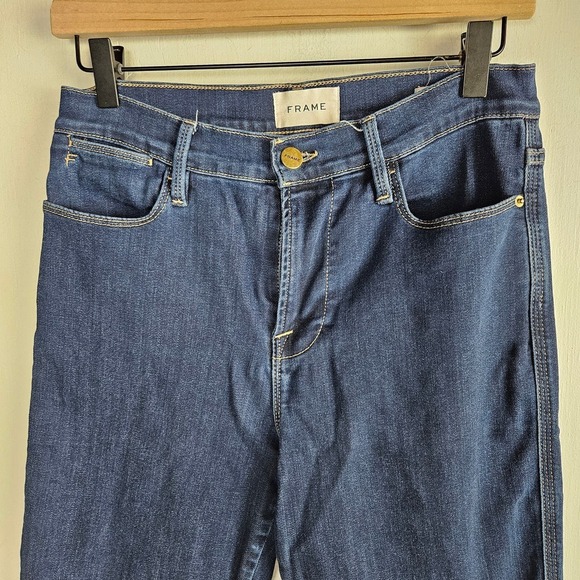 Frame Le High Straight Raw Hem Ankle Jeans 28 Dark Wash Stretch Denim - Picture 3 of 9